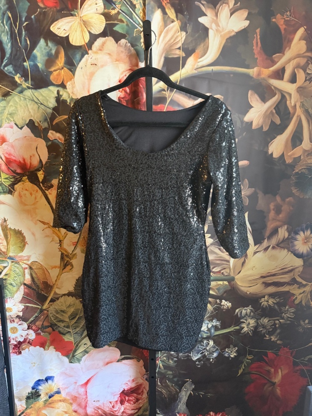 BLACKMILK Size M Sparkle Sparkle Black Sequin 3/4 Sleeve Cocktail Dress
